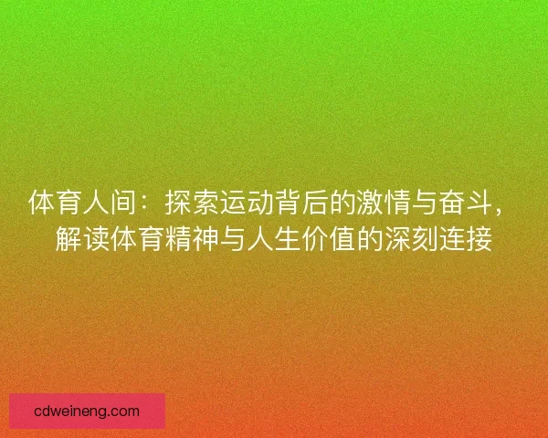 体育人间:探索运动背后的激情与奋斗,解读体育精神与人生价值的深刻连接 体育人间:探索运动背后的激情与奋斗,解读体育精神与人生价值的深刻连接