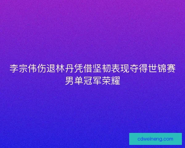 李宗伟伤退林丹凭借坚韧表现夺得世锦赛男单冠军荣耀