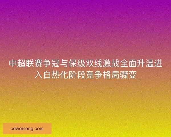 中超联赛争冠与保级双线激战全面升温进入白热化阶段竞争格局骤变